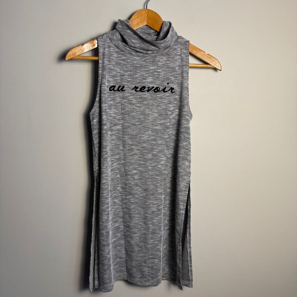 Forever 21 Grey Turtleneck‎ Sleeveless Mini Tunic Top Small Au Revoir Side Slits